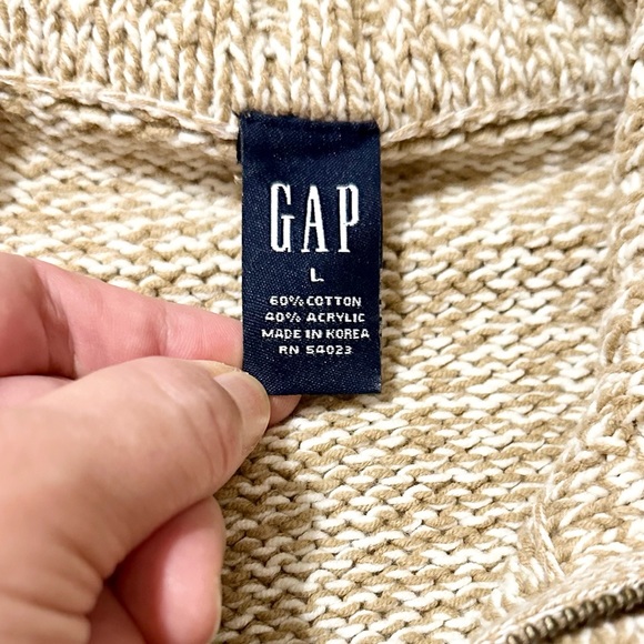Vintage Gap Women’s Chunky Knit Sweater w/Full Zip Front, Marled Camel/White - L - Picture 14 of 15